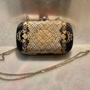 Forever New Box Clutch Bag Purse With Gold Tone Link Strap